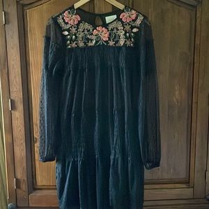 EUC MAEVE ANTHROPOLOGIE SHEER SWISSDOT TULLE RUFFLE DROP WAIST MIDIDRESS.SIZE M.